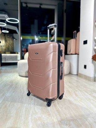 Велика валіза пластикова зі знімними колесами рожеве золото RG-02L фото