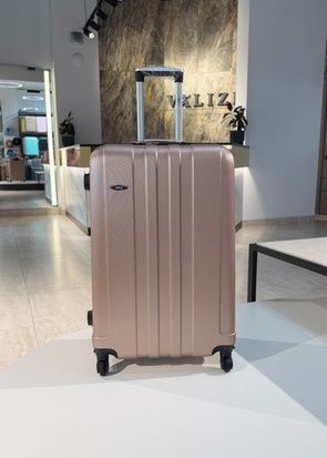 Большой чемодан пластиковый со сьемными колесами розовое золото RG-06L фото