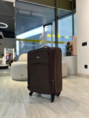 Ультралегка велика текстильна валіза коричнева KT-01-L фото