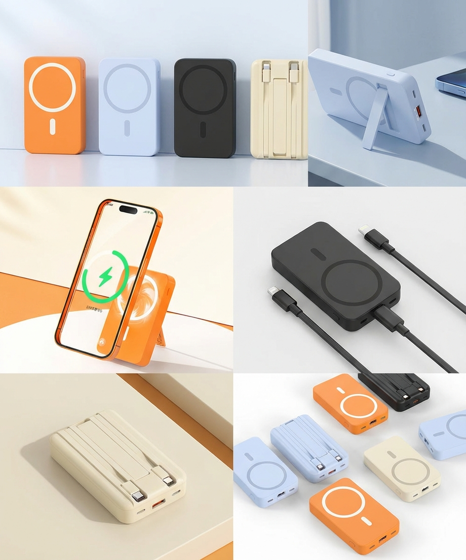 Power Bank з MagSafe та вбудованими кабелями Lightning / Type-C чорний id_6518 фото
