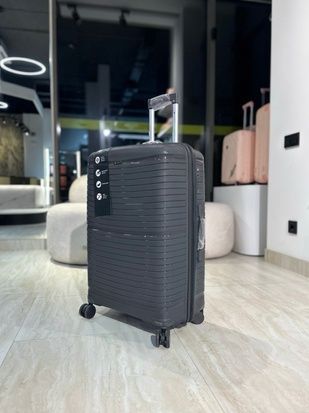 Велика валіза з поліпропілену на подвійних колесах сіра LR-01-L фото