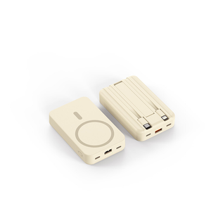 Power Bank з MagSafe та вбудованими кабелями Lightning / Type-C бежевий id_6517 фото