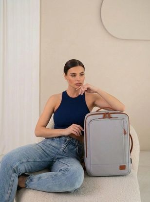 Рюкзак с расширением и отделением для ноутбука серый R-03 фото