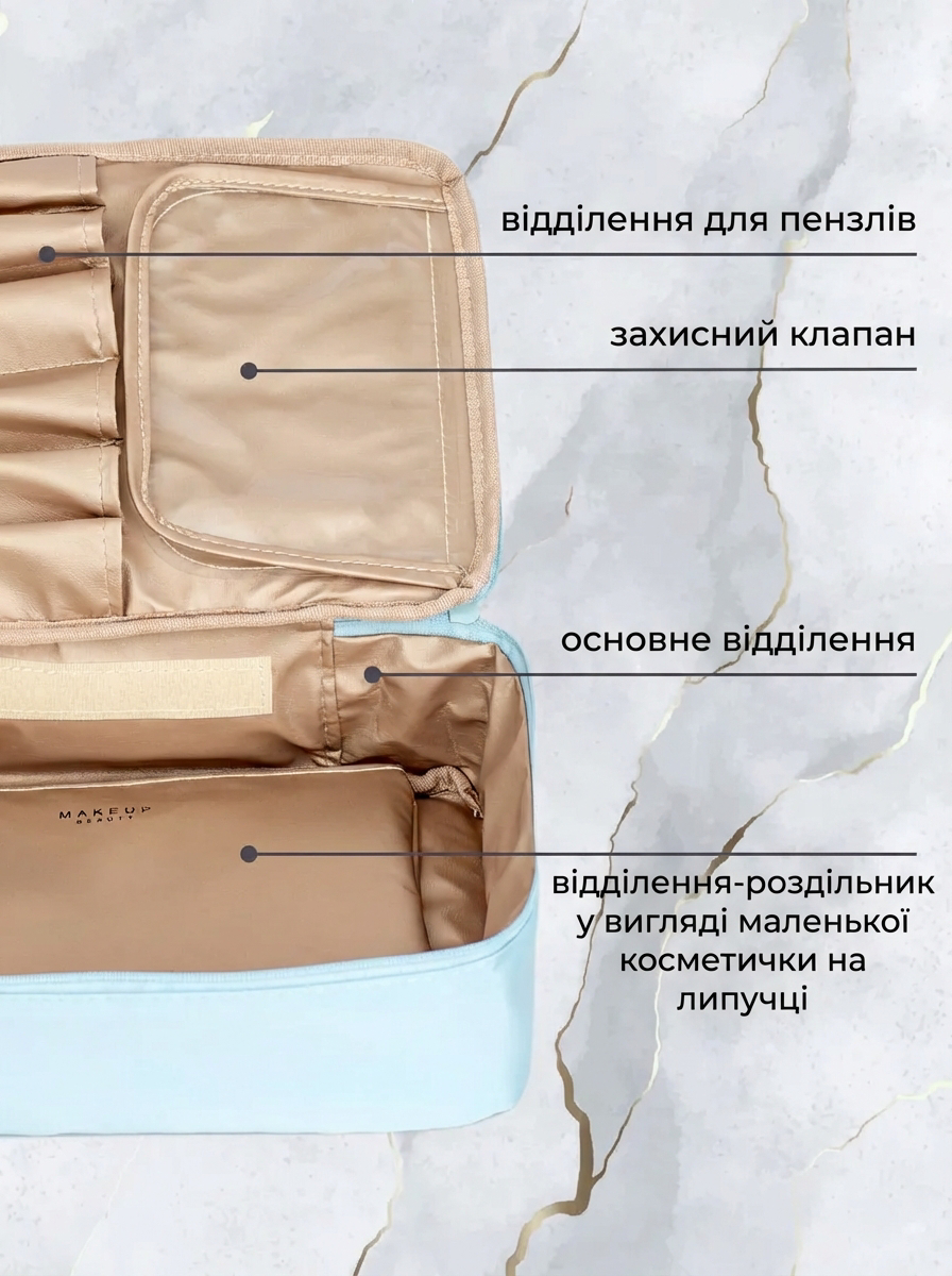 Ультралегка косметичка з нейлону блакитна Kosm-01 фото