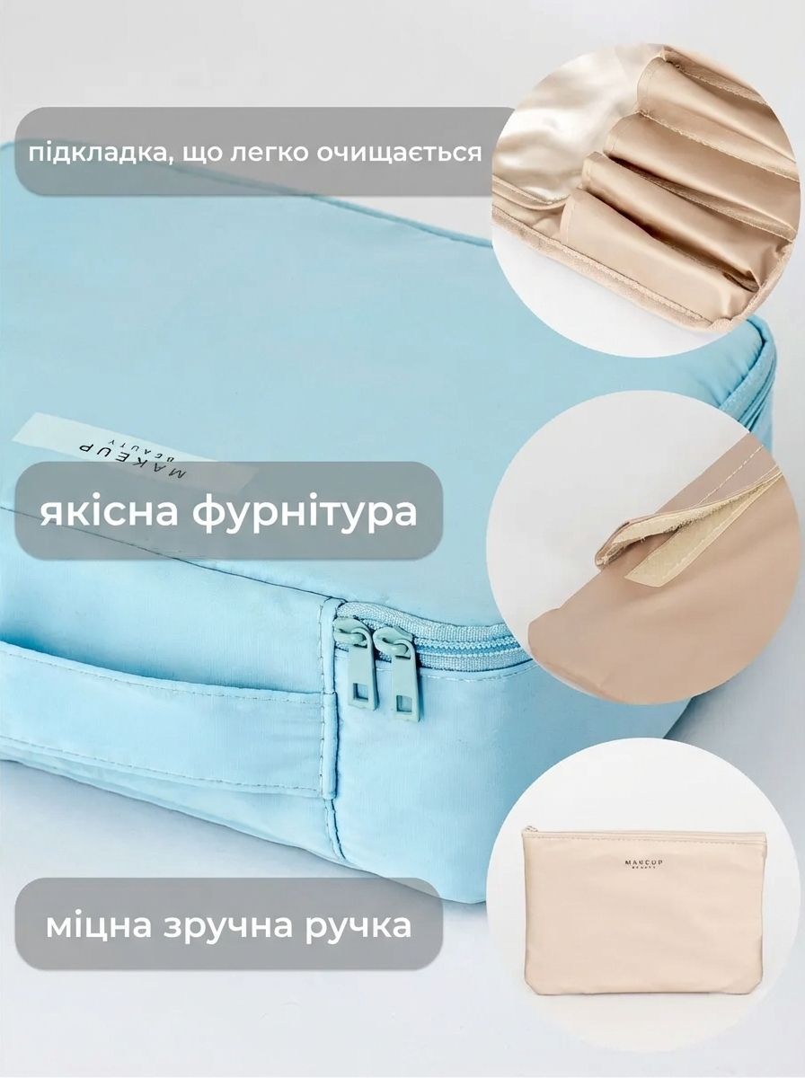 Ультралегка косметичка з нейлону блакитна Kosm-01 фото