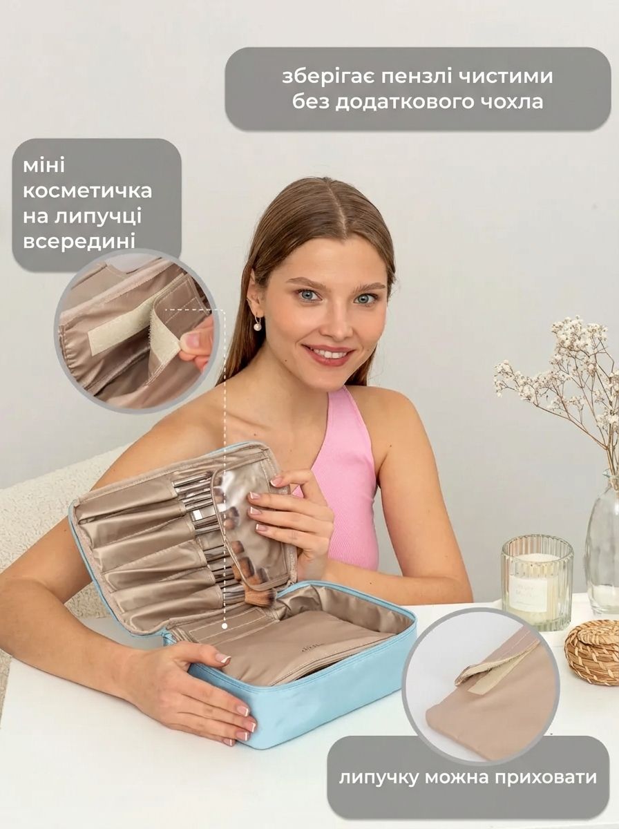 Ультралегка косметичка з нейлону блакитна Kosm-01 фото